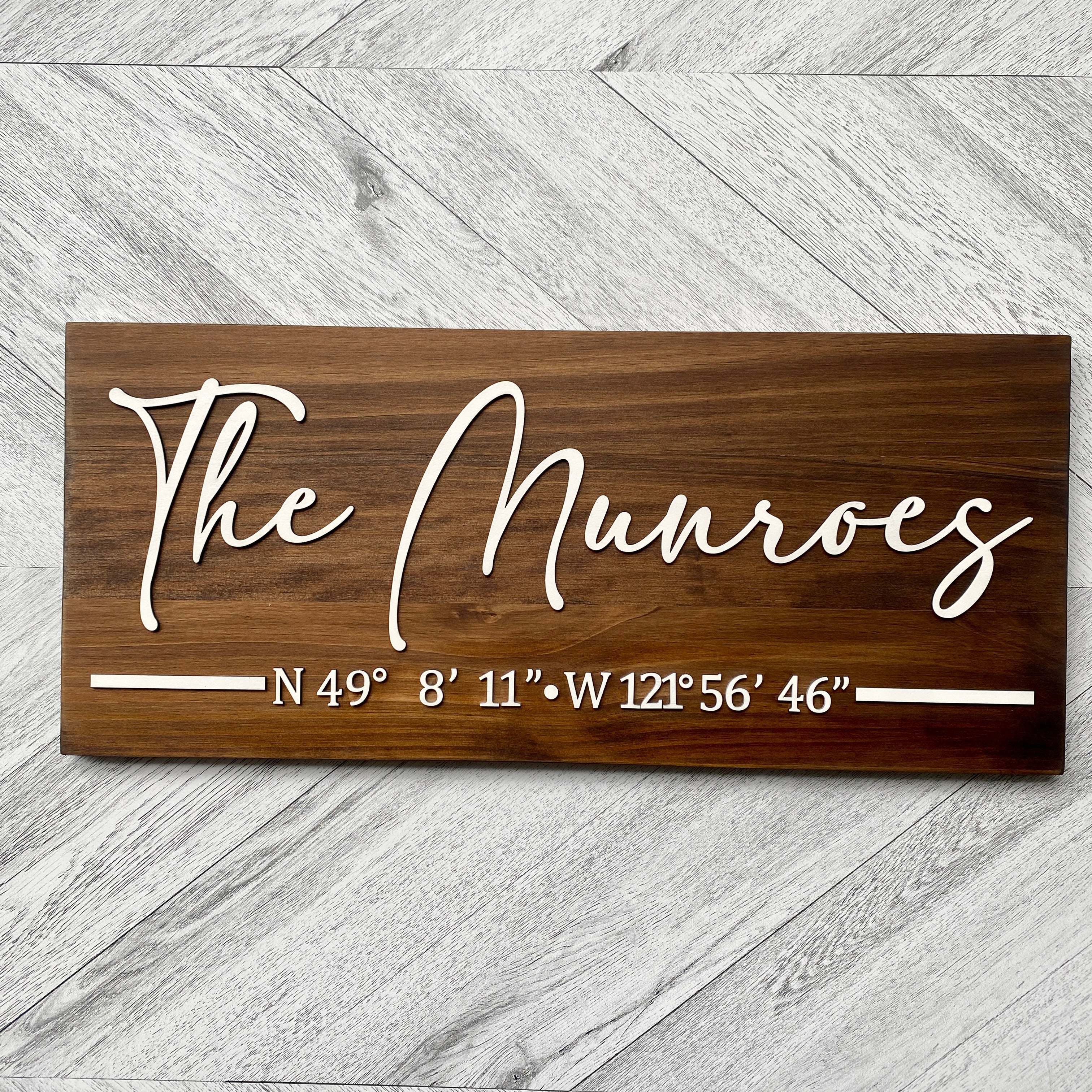 Family Home Coordinates Wood Sign - 10x24”