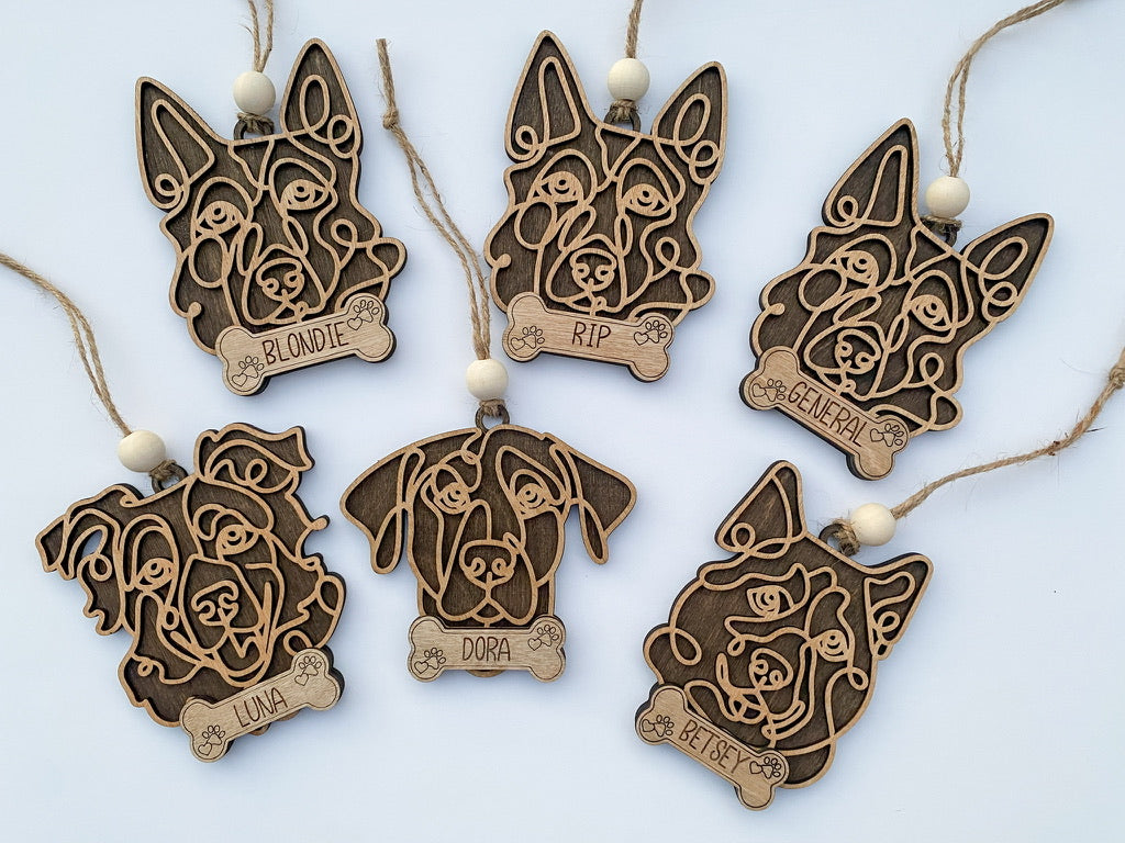 Personalized Line Art Dog Ornament