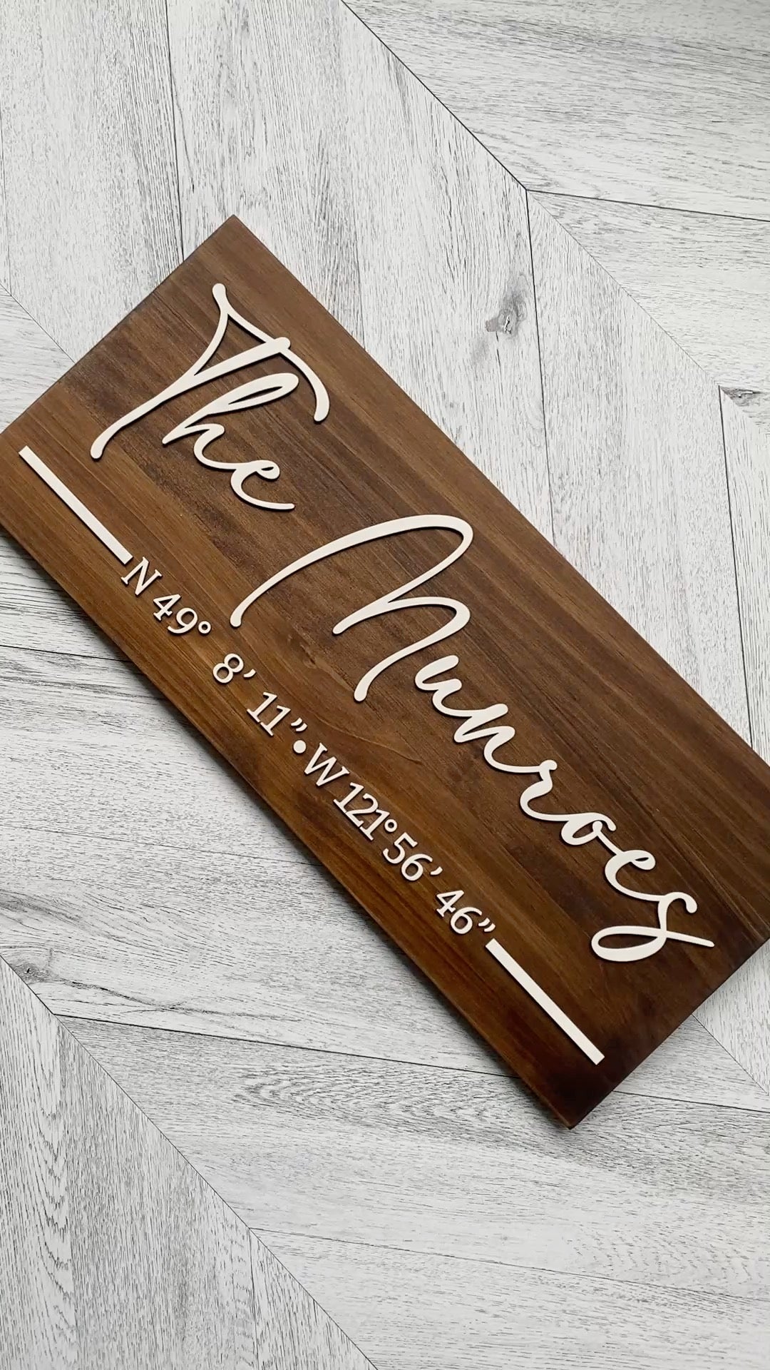 Family Home Coordinates Wood Sign - 10x24”