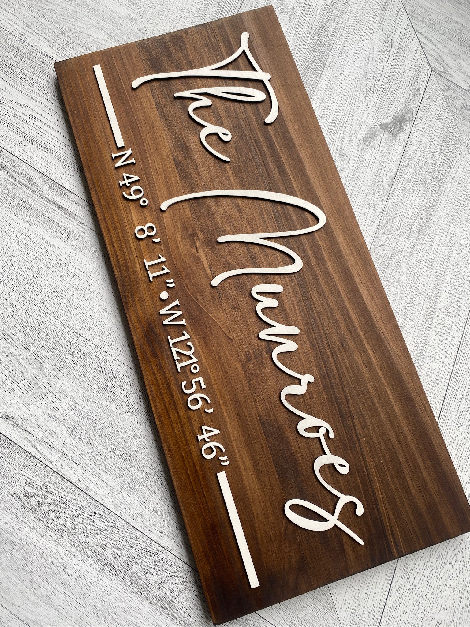 Family Home Coordinates Wood Sign - 10x24”