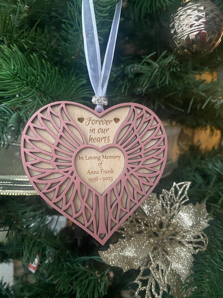 Custom Memorial Angel Heart Ornament - Aspen & Co Designs