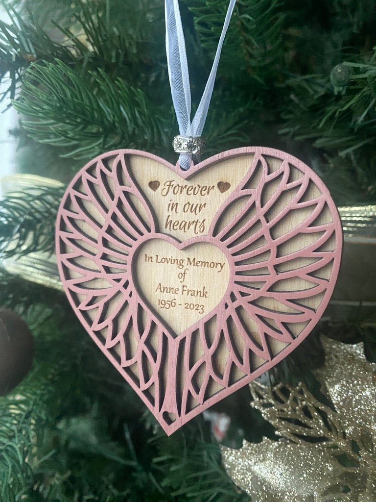 Custom Memorial Angel Heart Ornament - Aspen & Co Designs