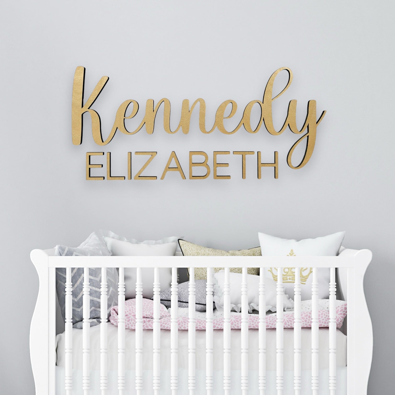 Custom Wooden DOUBLE NAME Sign (SCRIPT FIRST NAME) - Aspen & Co Designs