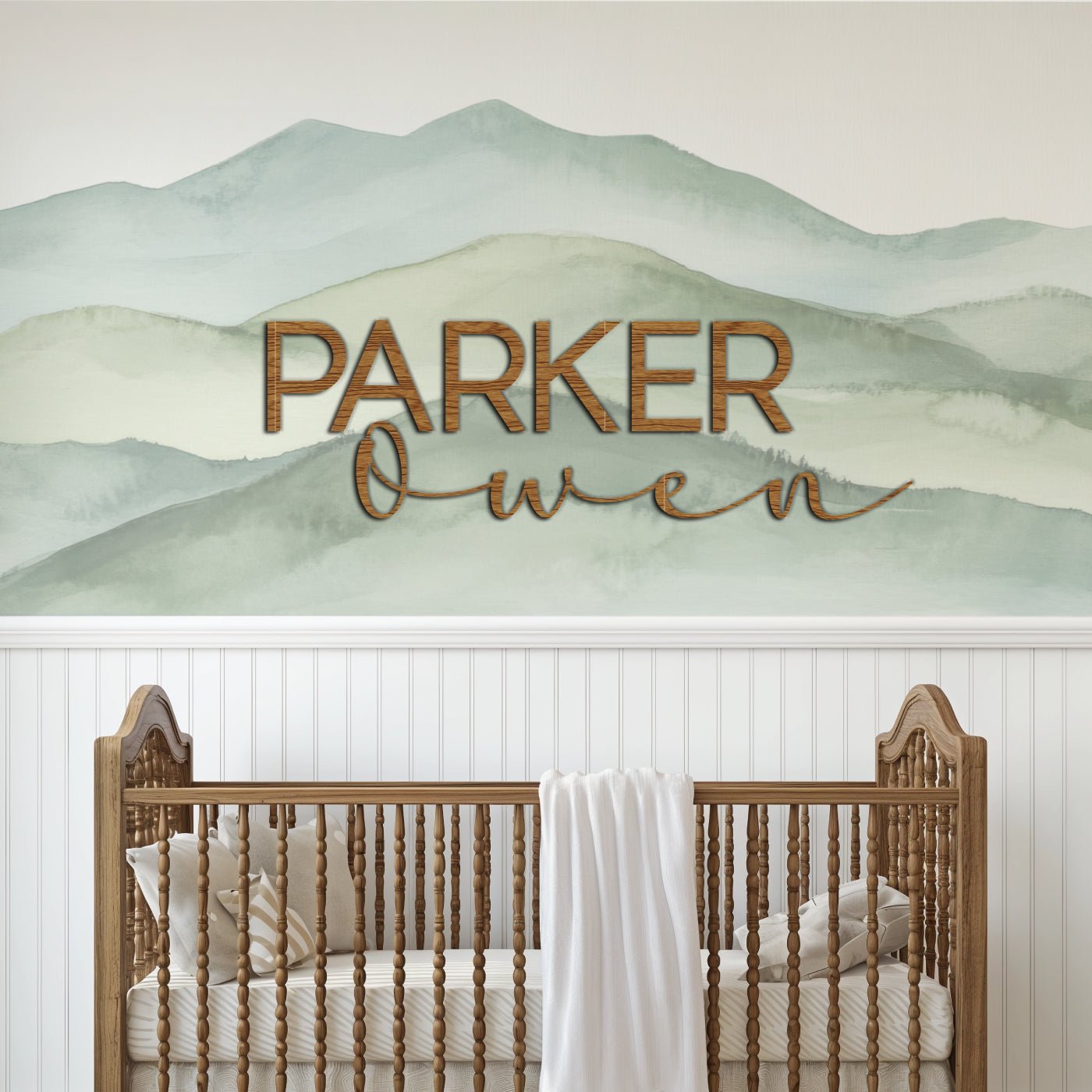 DOUBLE Name Nursery Wood Sign (BLOCK FIRST) - Aspen & Co Designs