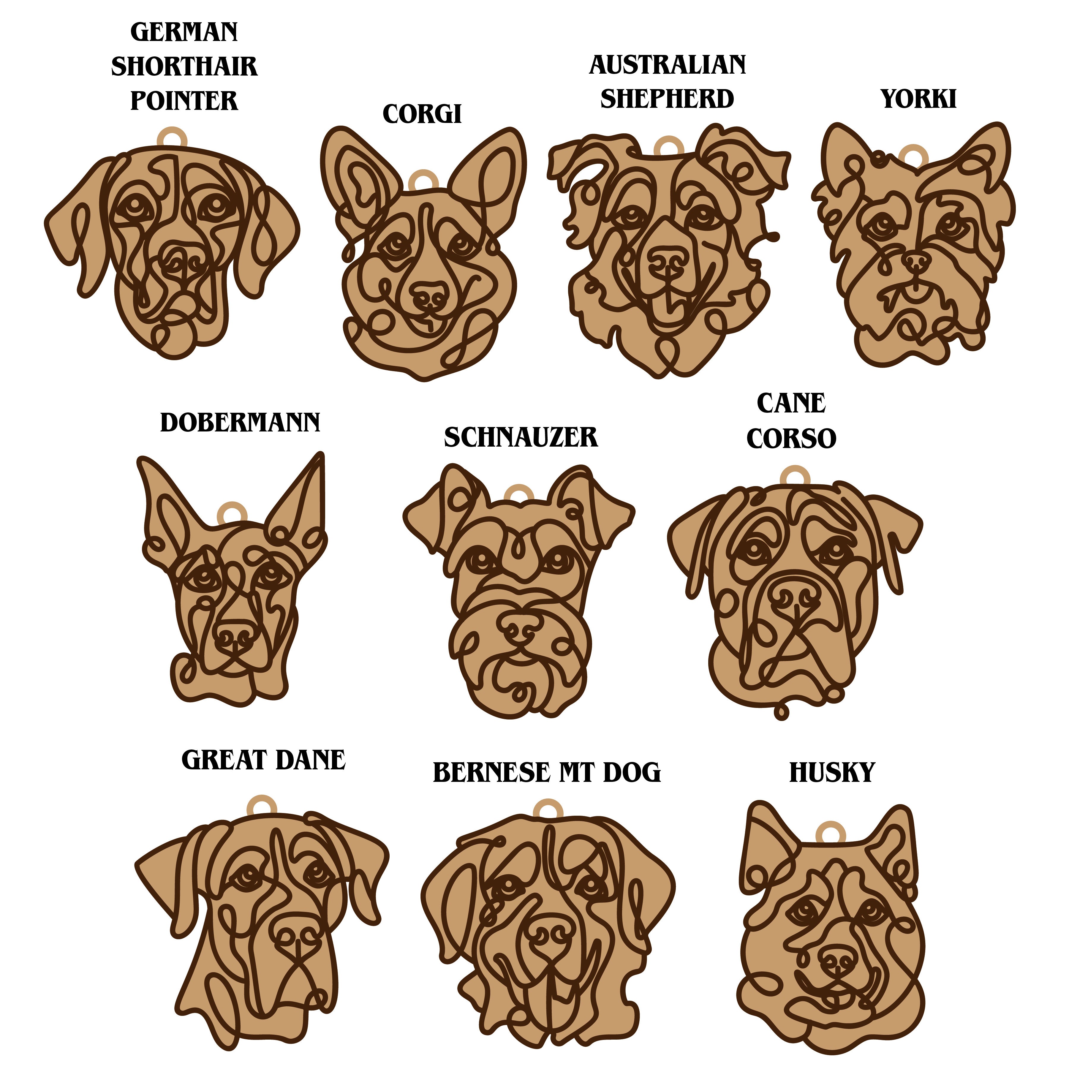 Line Art Dog Ornament - Aspen & Co Designs