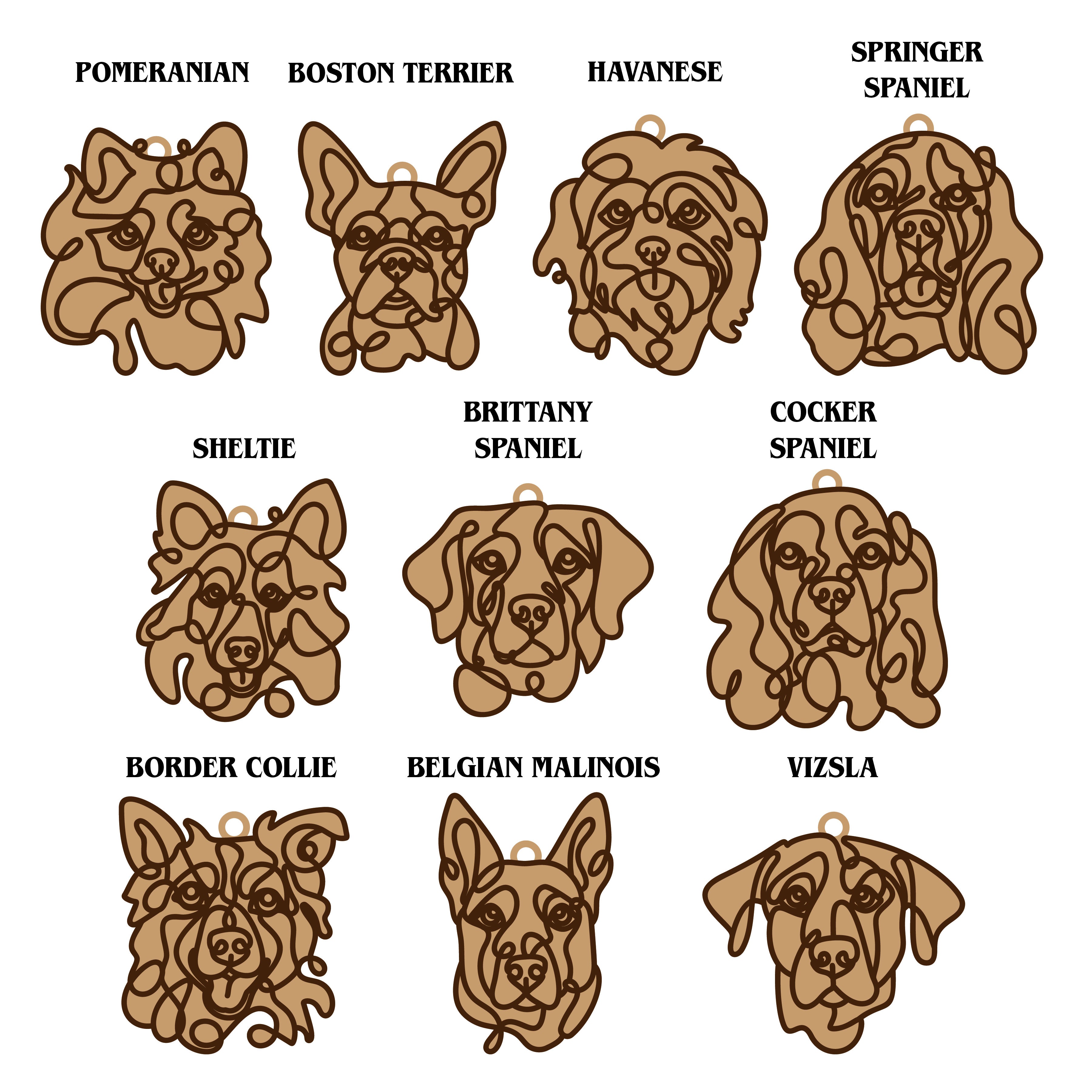 Line Art Dog Ornament - Aspen & Co Designs