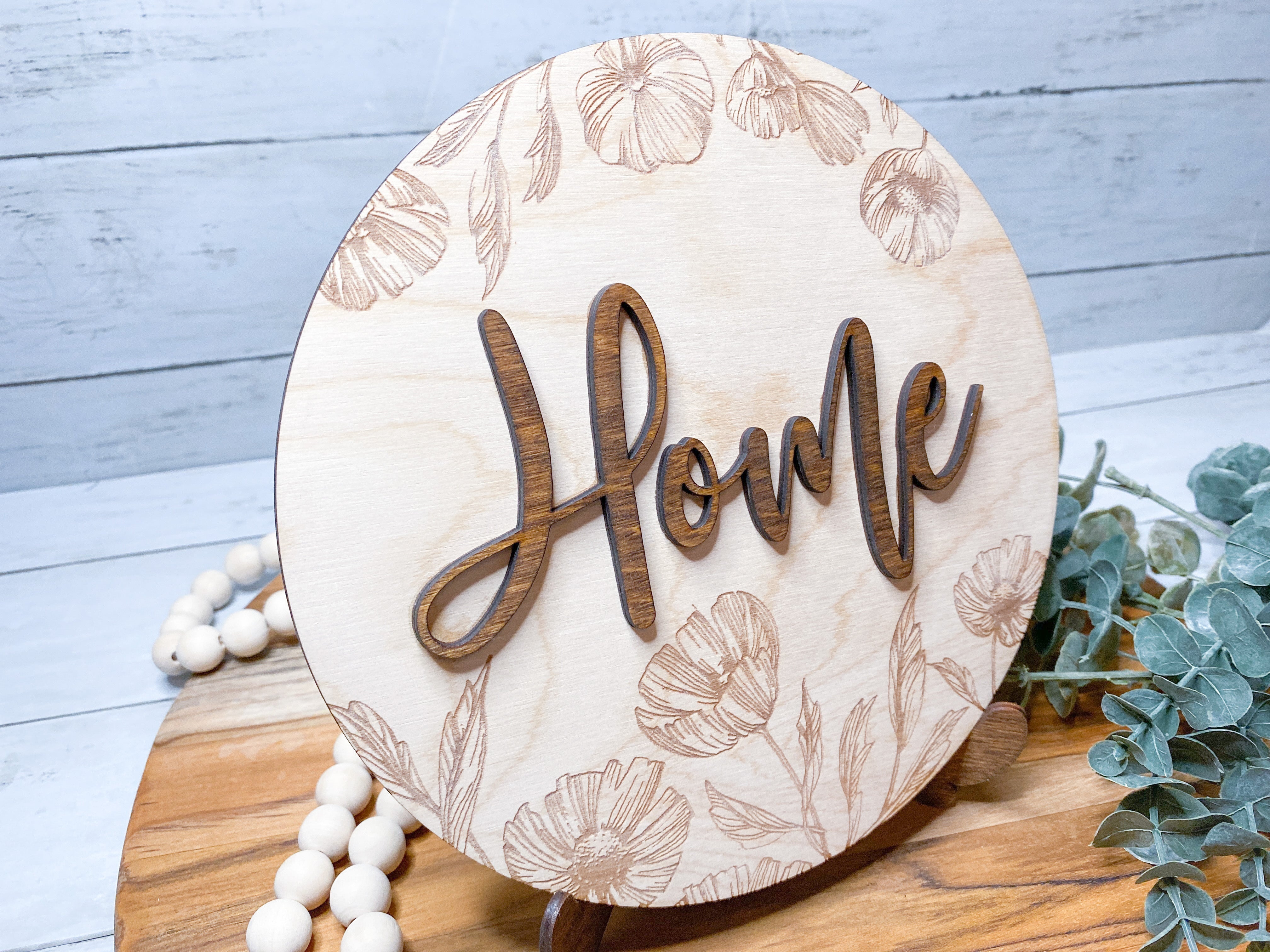 3D Engraved Wood "Home" Round Sign - Aspen & Co Designs