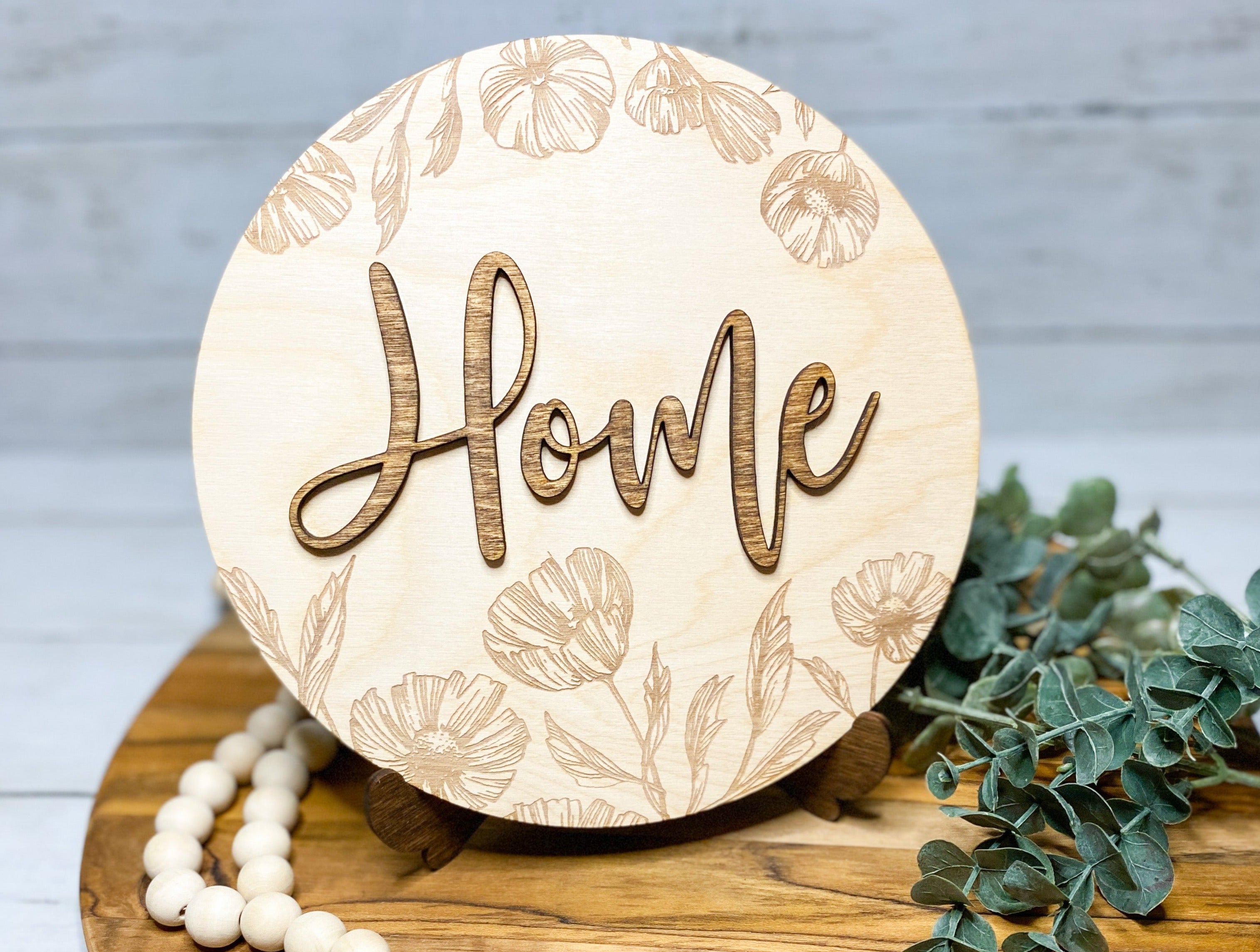 3D Engraved Wood "Home" Round Sign - Aspen & Co Designs