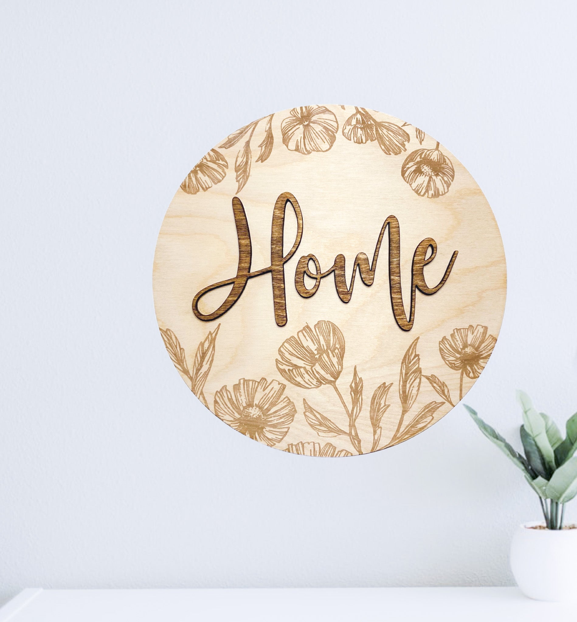 3D Engraved Wood "Home" Round Sign - Aspen & Co Designs