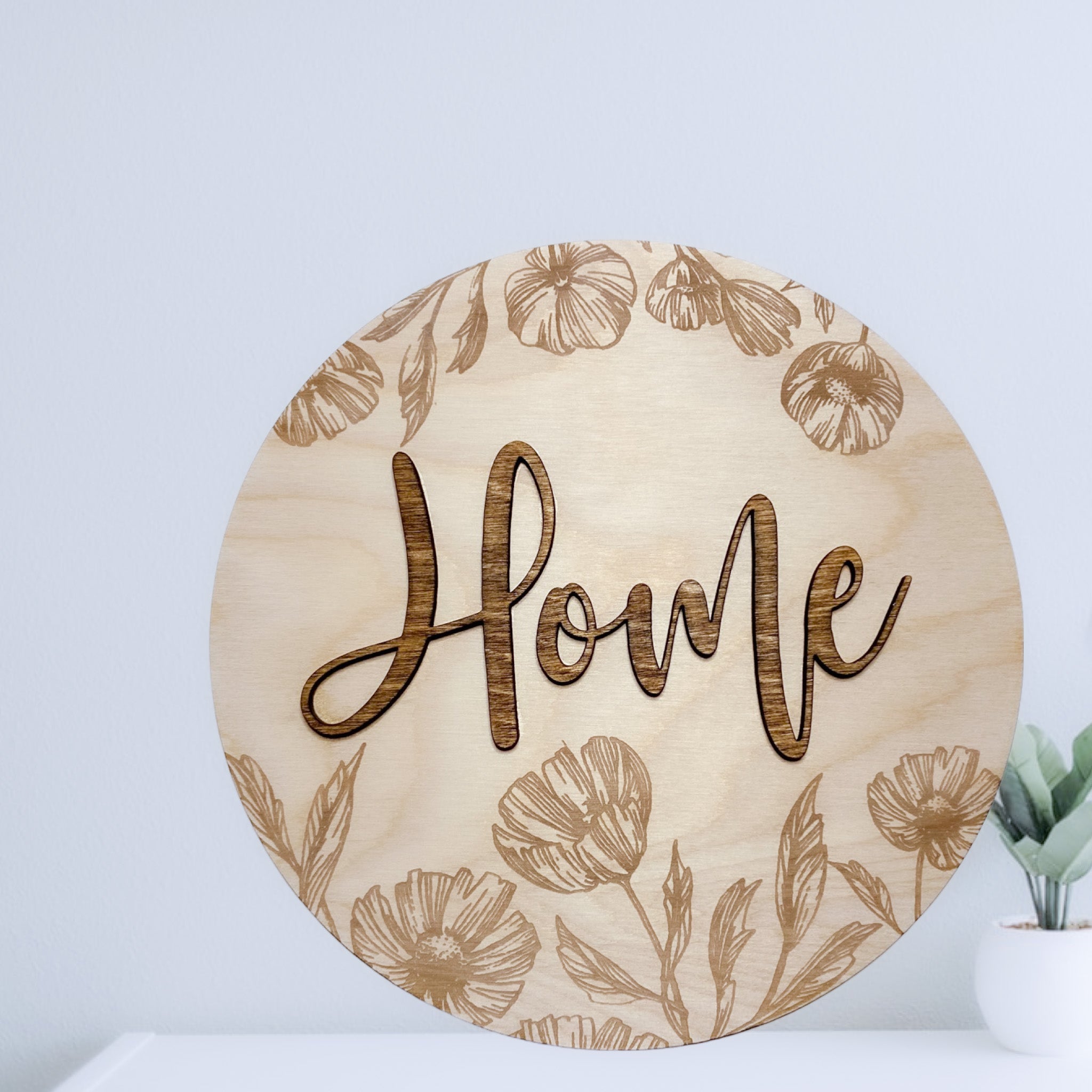 3D Engraved Wood "Home" Round Sign - Aspen & Co Designs