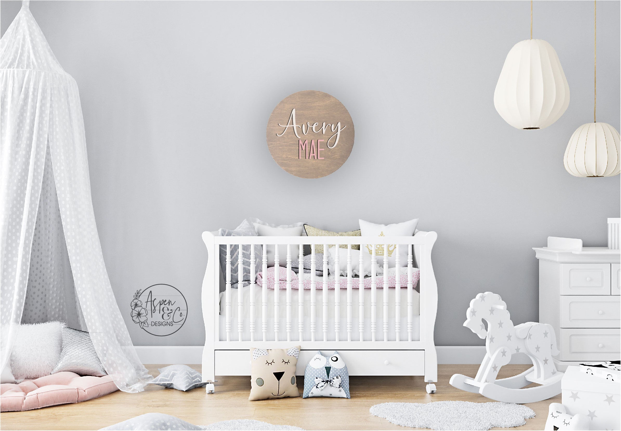 Classic Custom Nursery 3D Name Round - Aspen & Co Designs