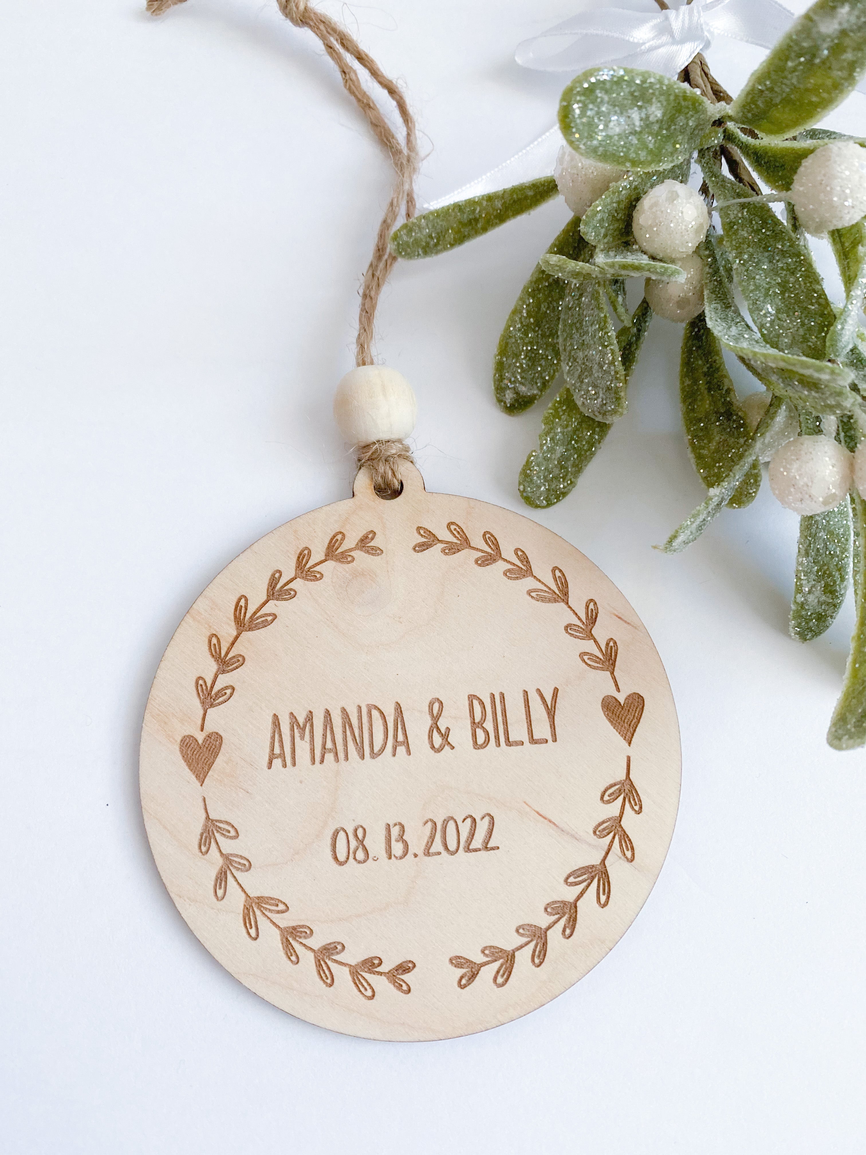 Custom Heart Wreath Ornament - Aspen & Co Designs