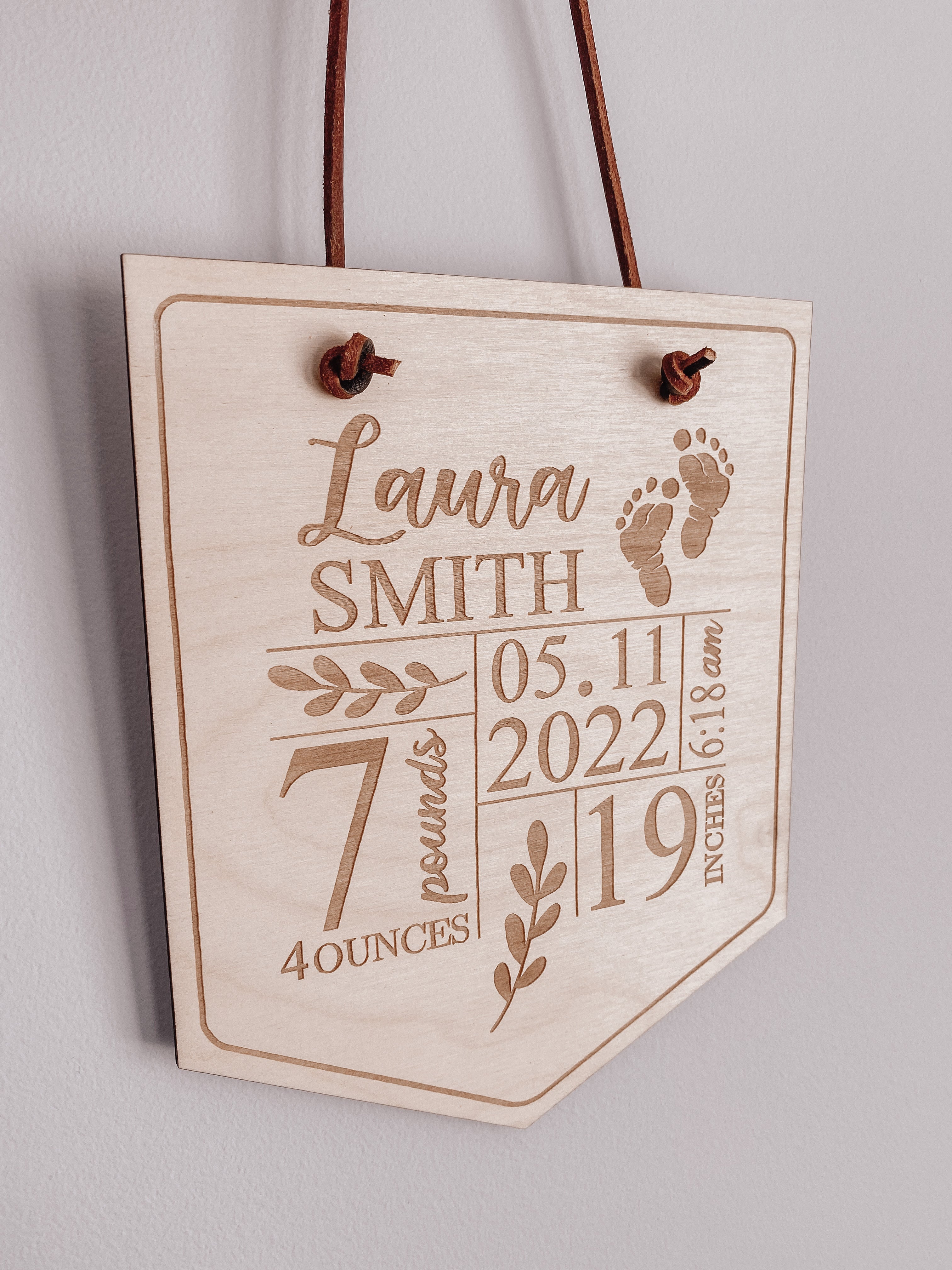 Engraved Wooden Baby Birth Stat Banner Sign - Aspen & Co Designs