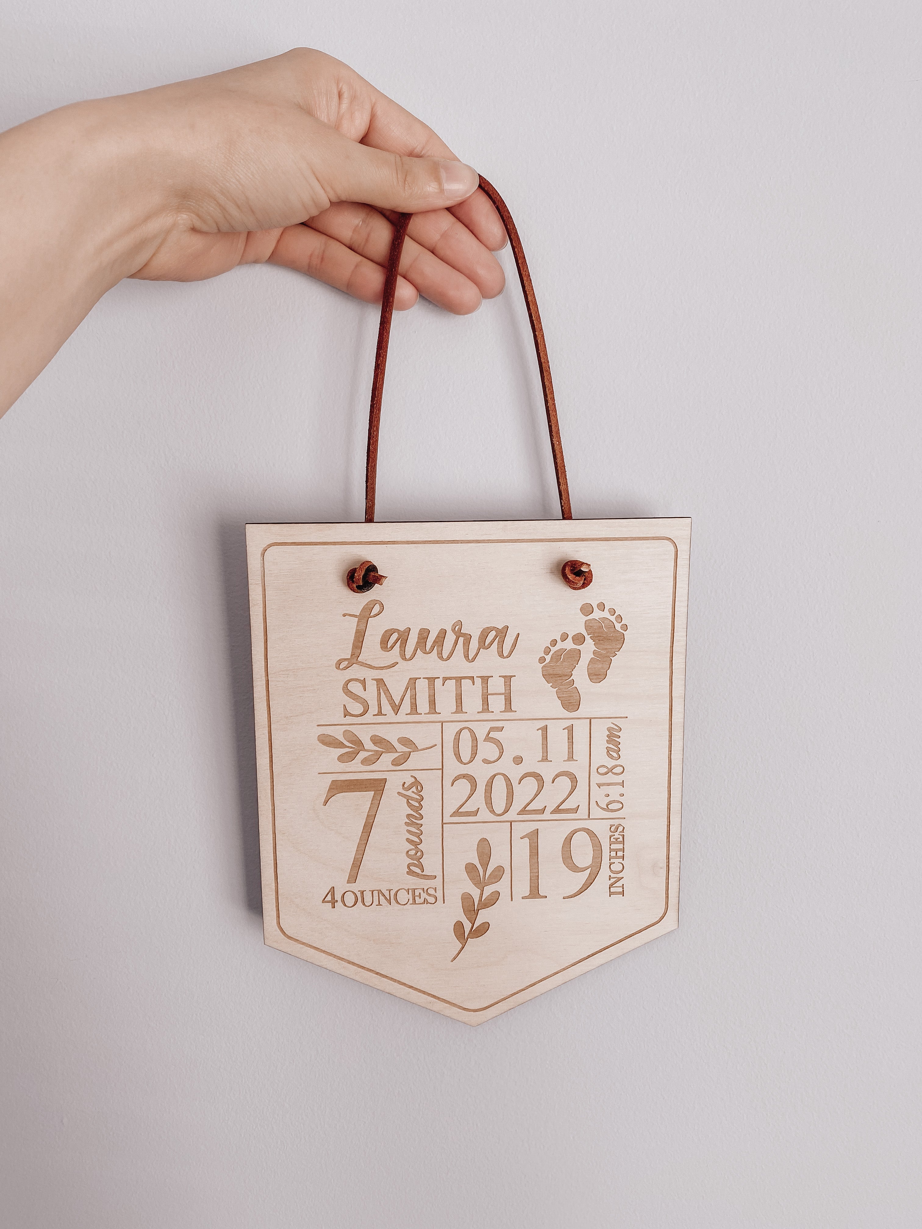 Engraved Wooden Baby Birth Stat Banner Sign - Aspen & Co Designs