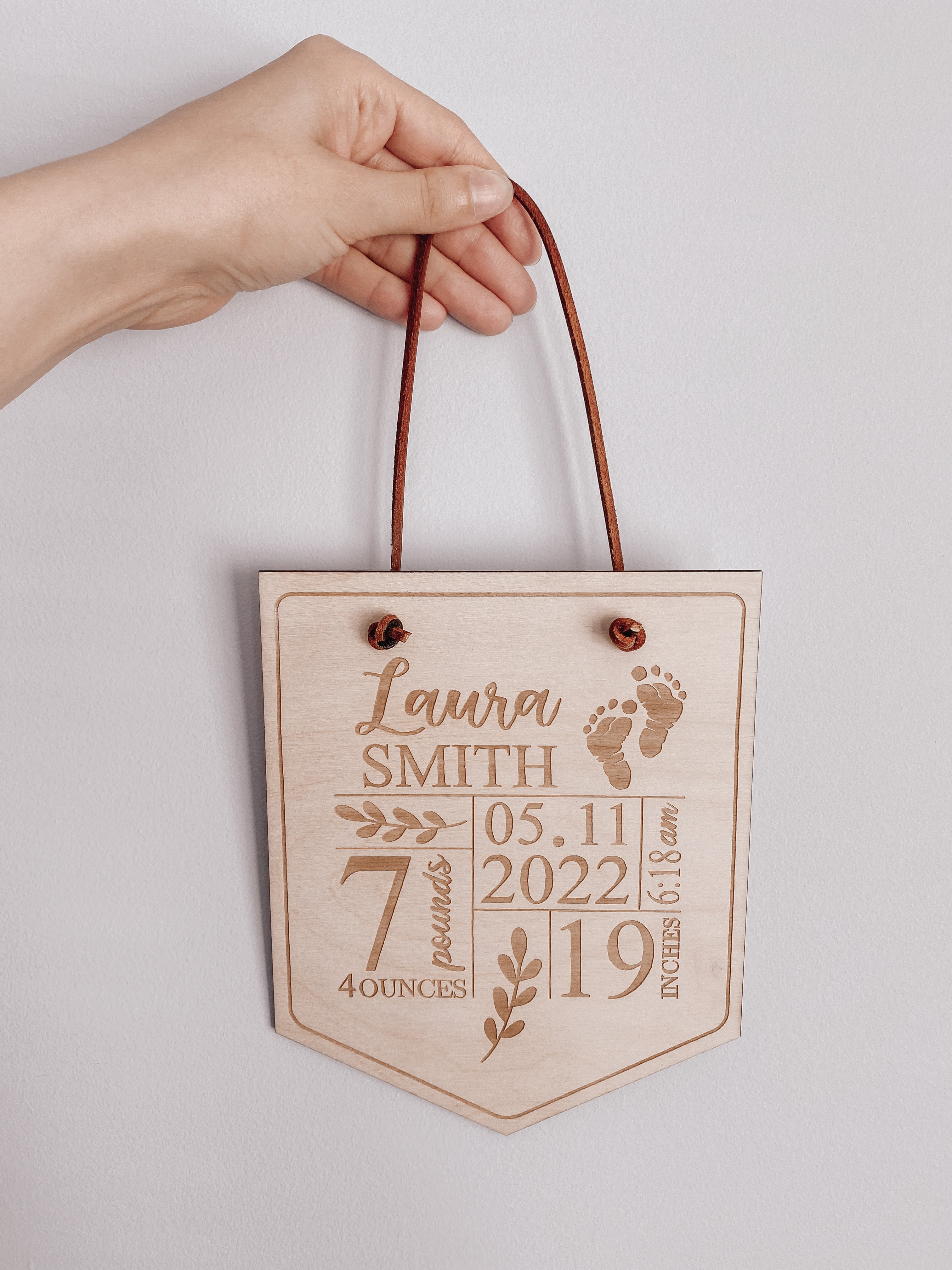 Engraved Wooden Baby Birth Stat Banner Sign - Aspen & Co Designs