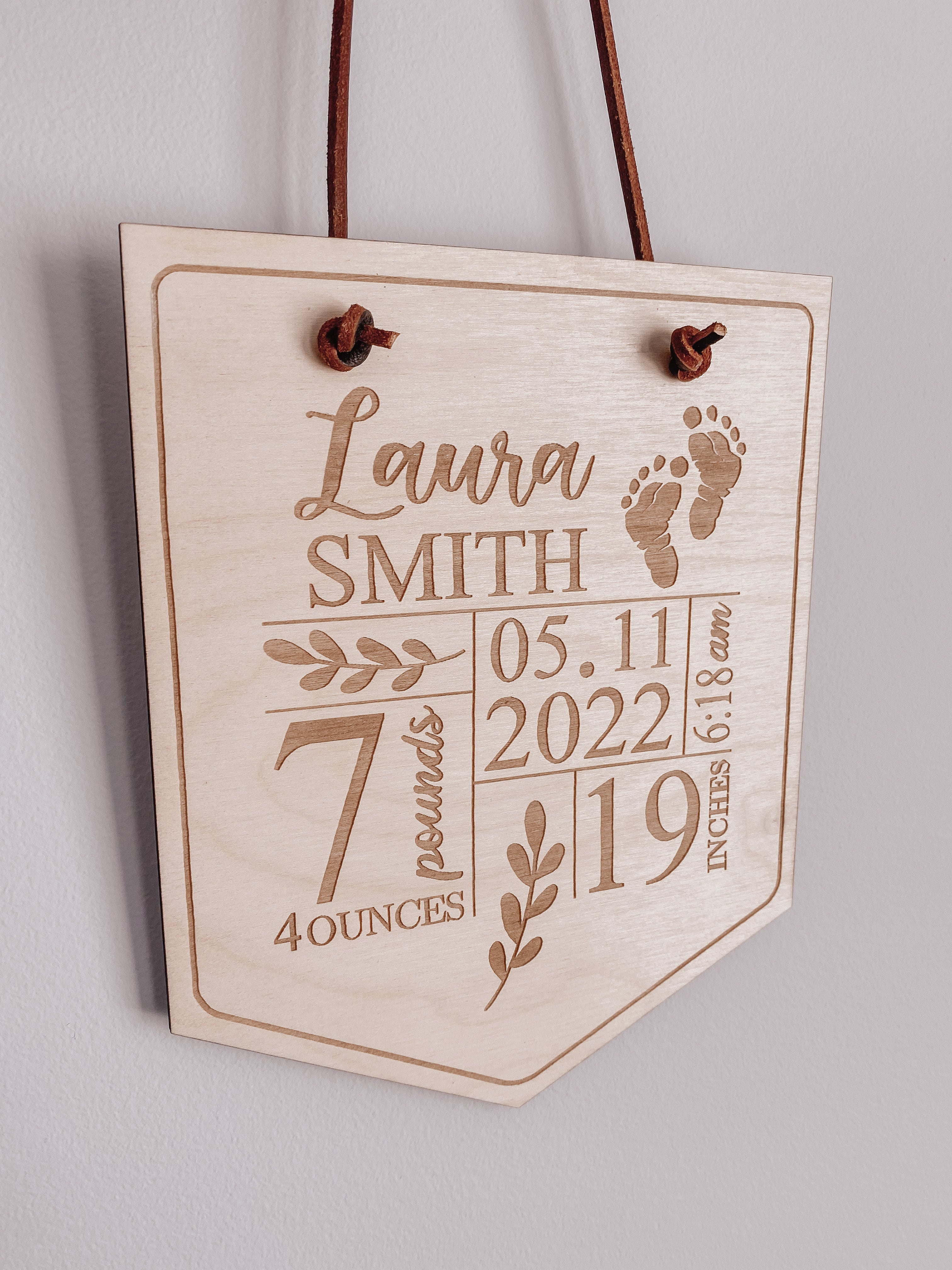 Engraved Wooden Baby Birth Stat Banner Sign - Aspen & Co Designs