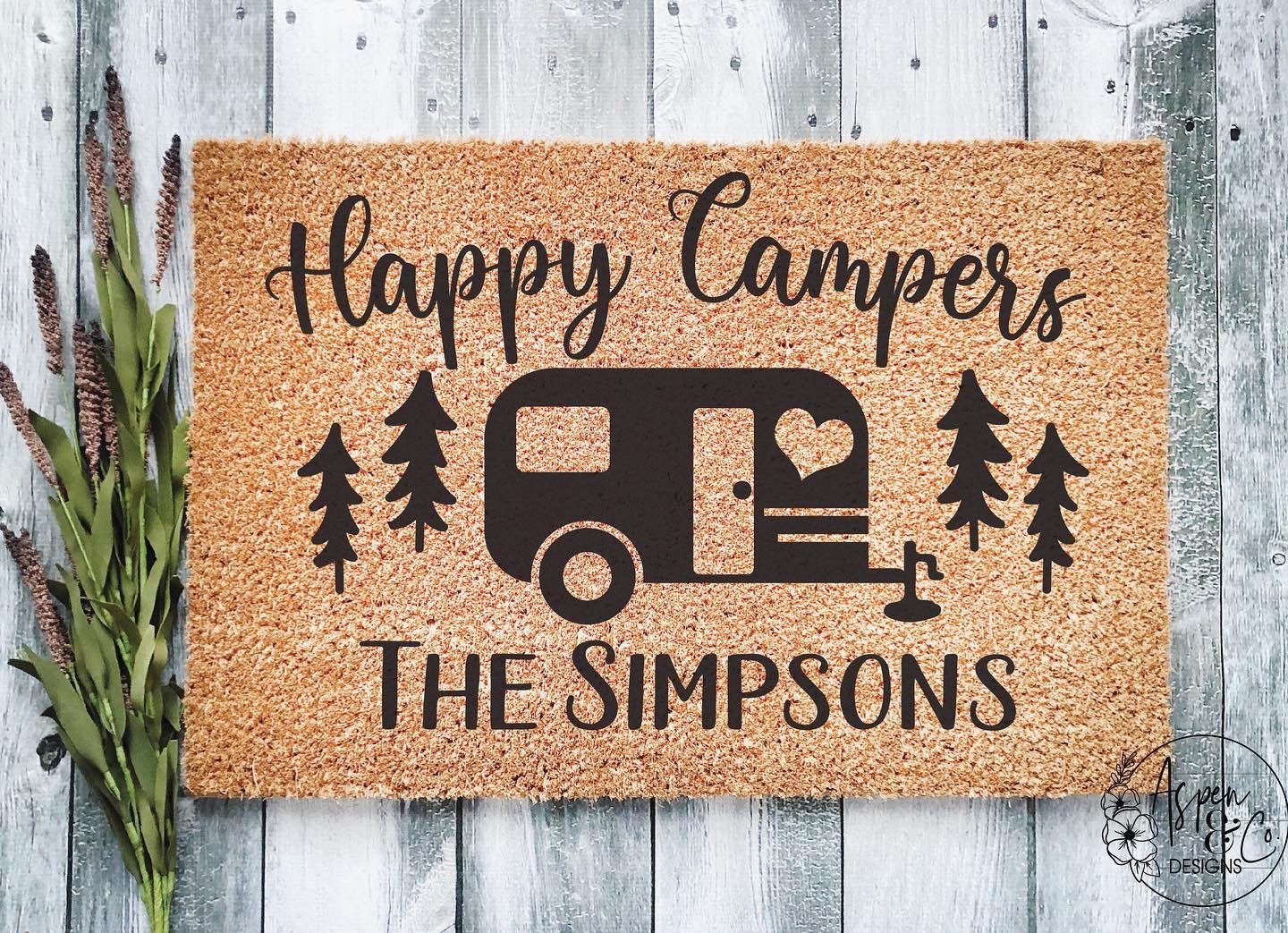 Happy Campers with Family Name Doormat - Aspen & Co Designs