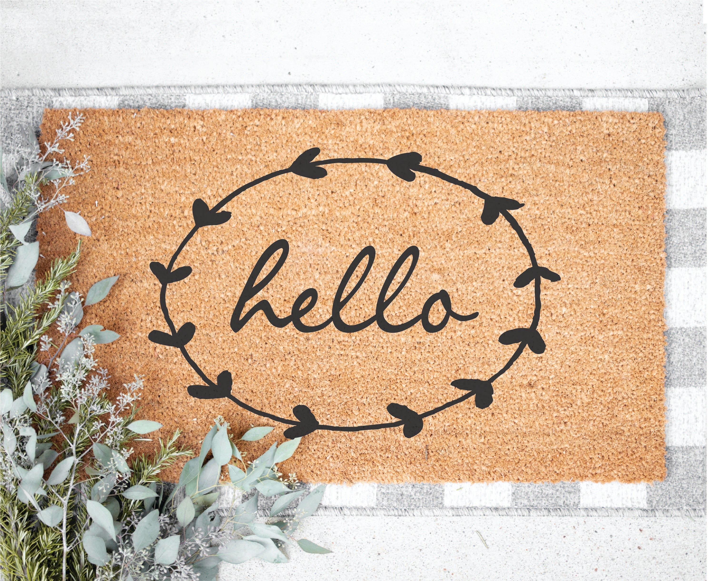 Hello + Wreath Doormat - Aspen & Co Designs