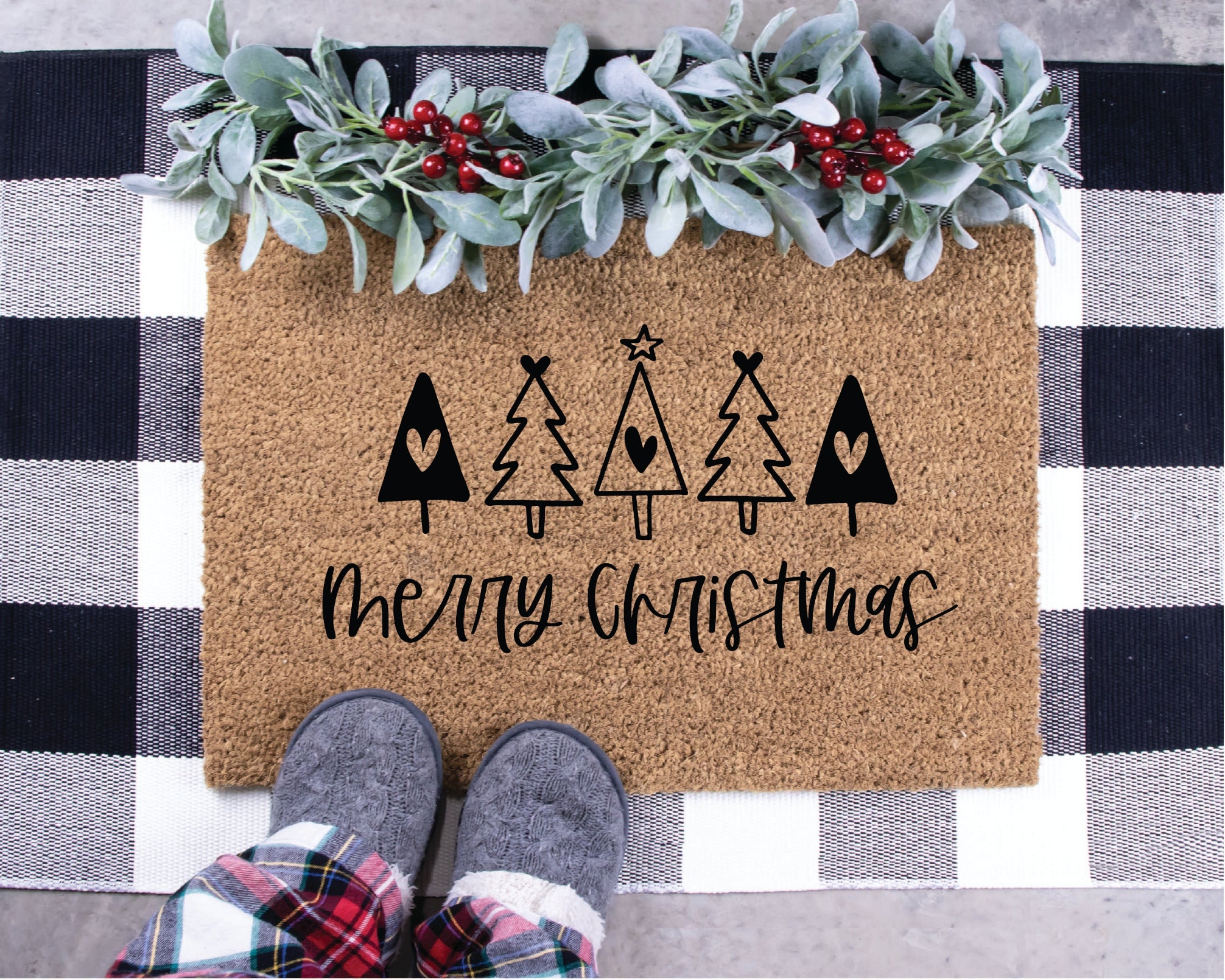 Merry Christmas with Trees Doormat