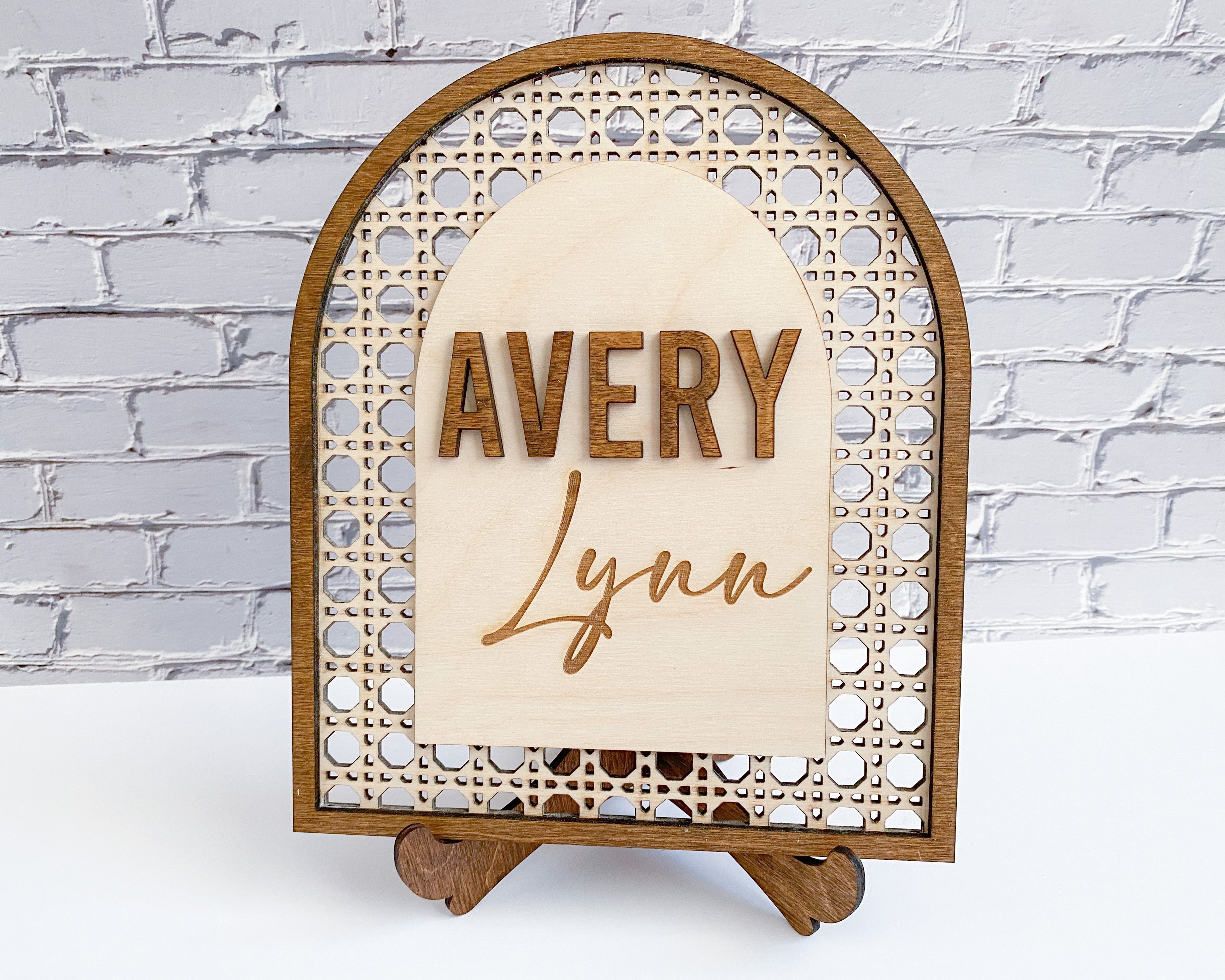 Personalized Rattan Wooden Nursery Name Sign - Aspen & Co Designs