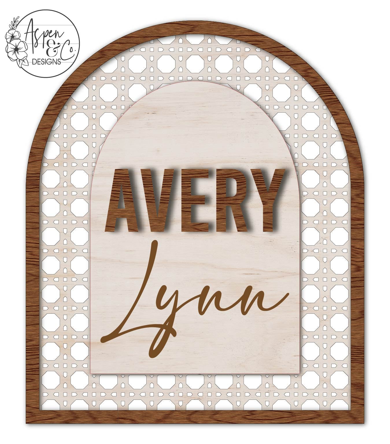 Personalized Rattan Wooden Nursery Name Sign - Aspen & Co Designs