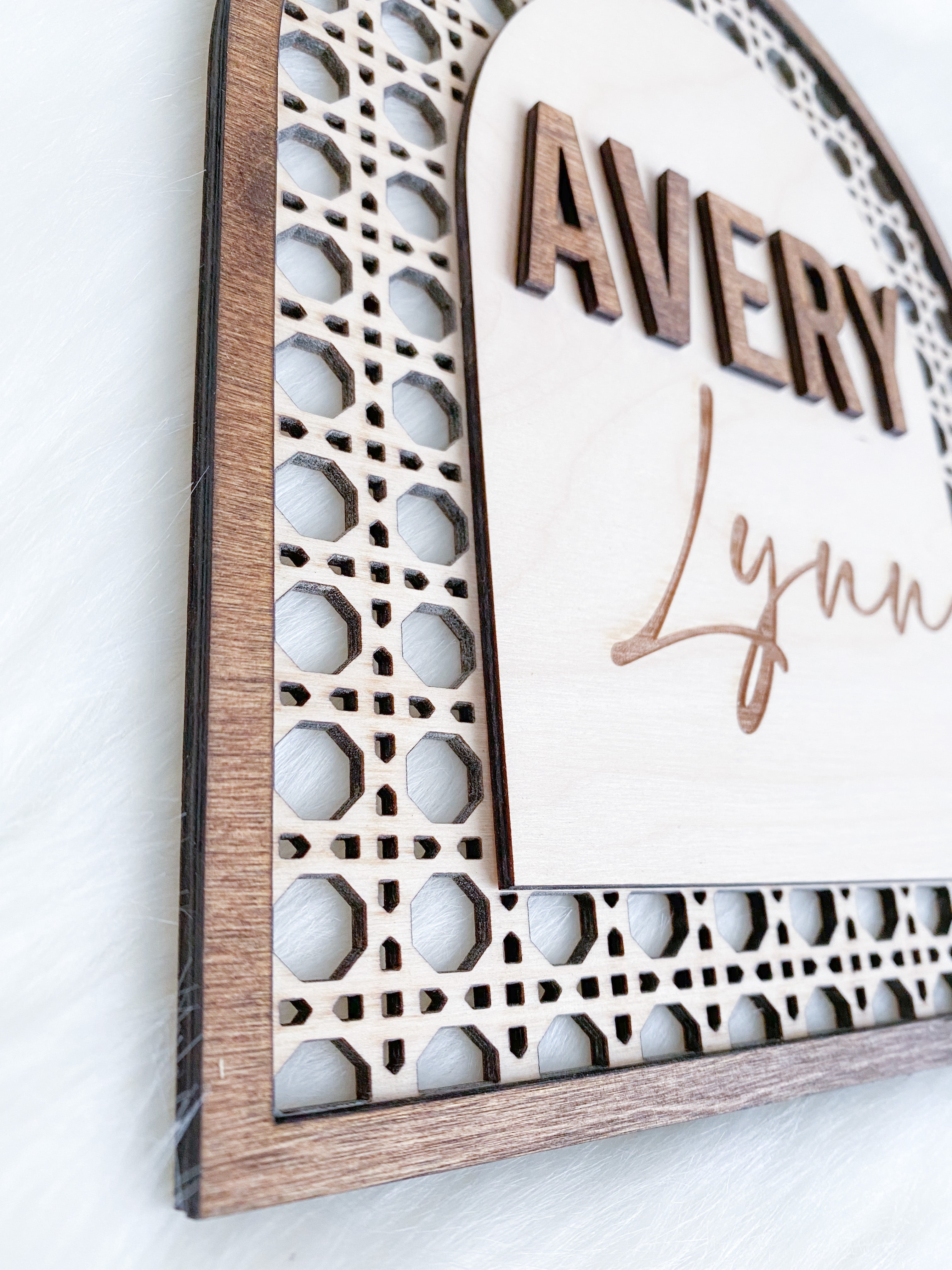 Personalized Rattan Wooden Nursery Name Sign - Aspen & Co Designs