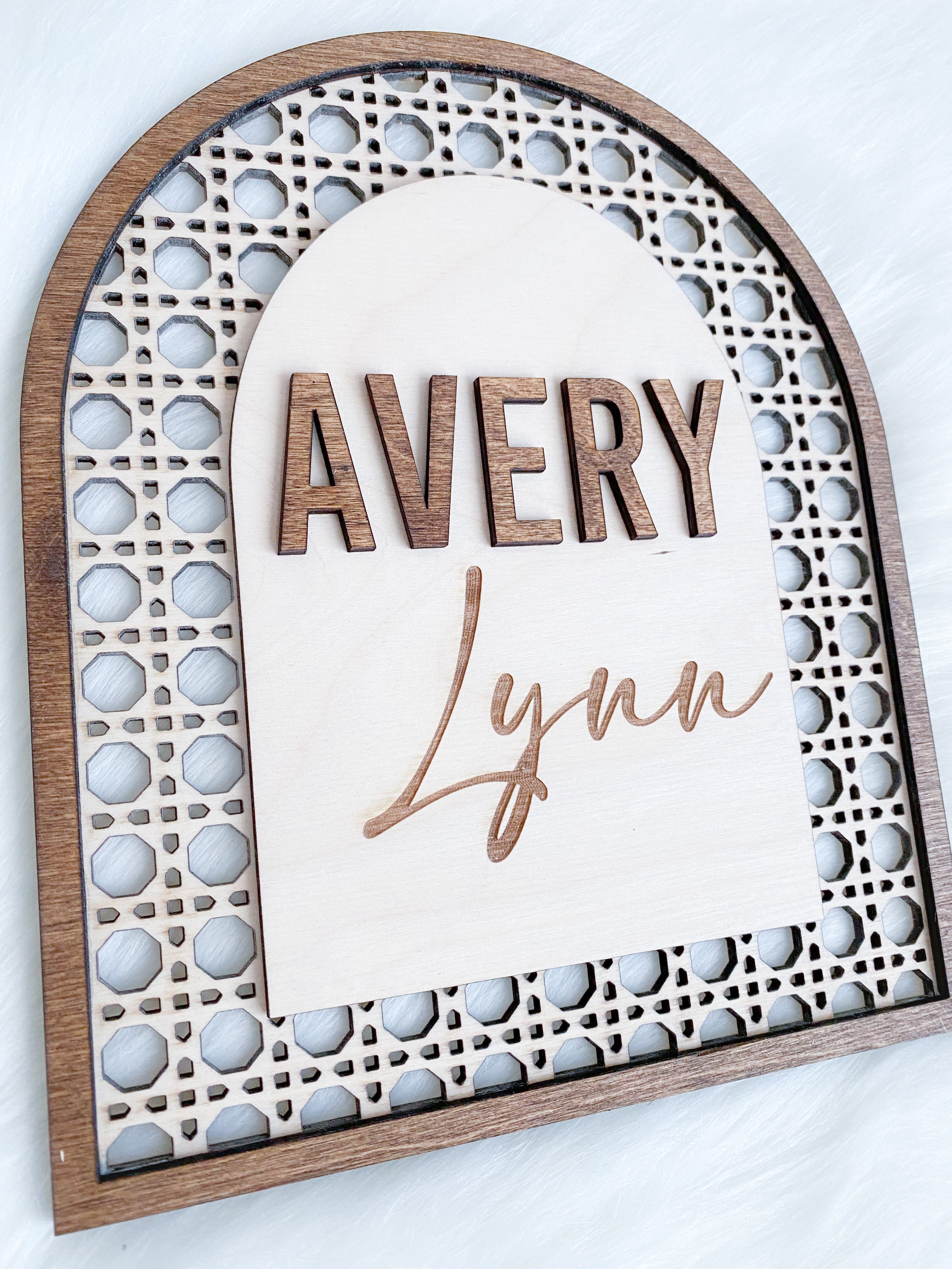 Personalized Rattan Wooden Nursery Name Sign - Aspen & Co Designs