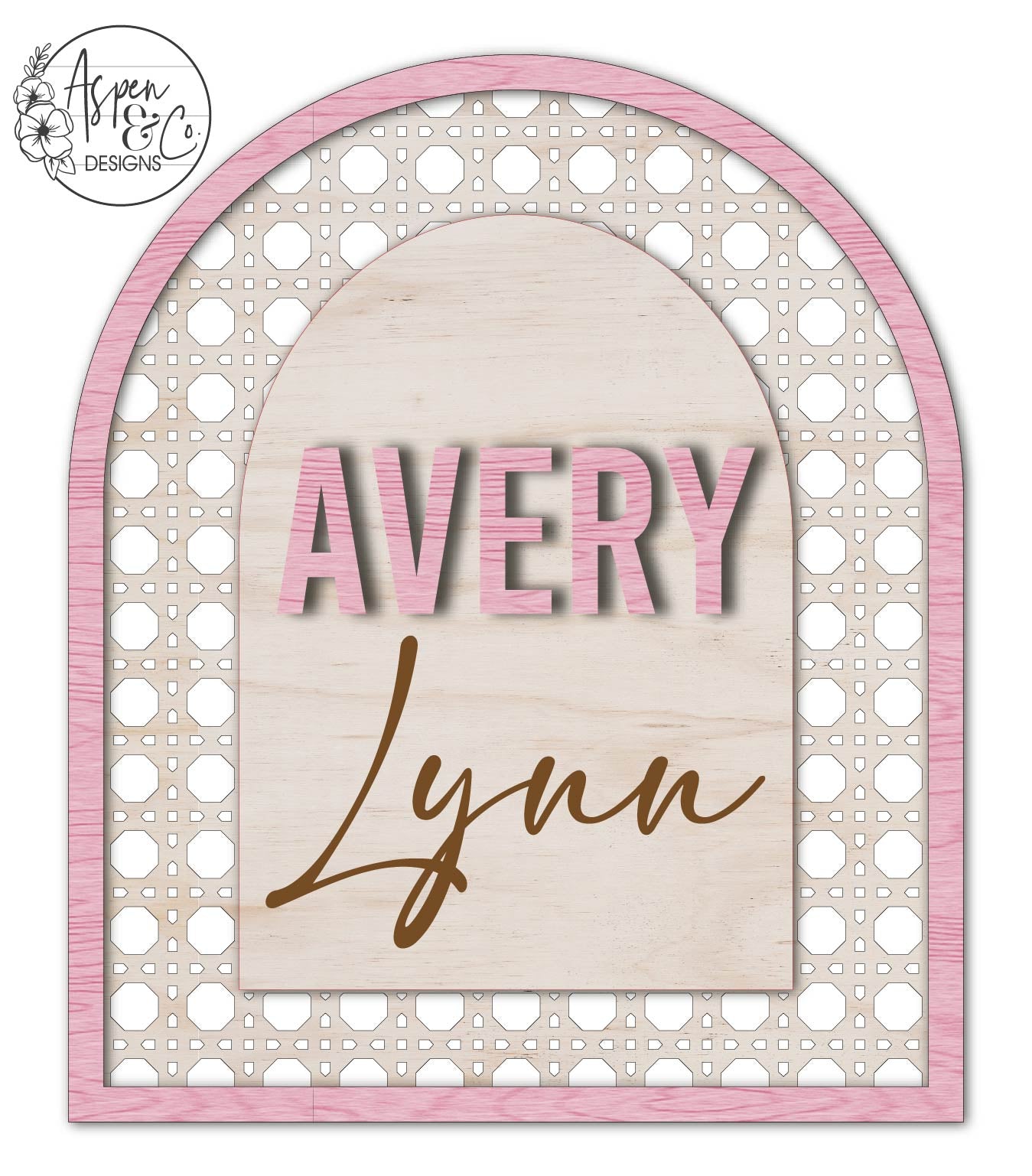 Personalized Rattan Wooden Nursery Name Sign - Aspen & Co Designs