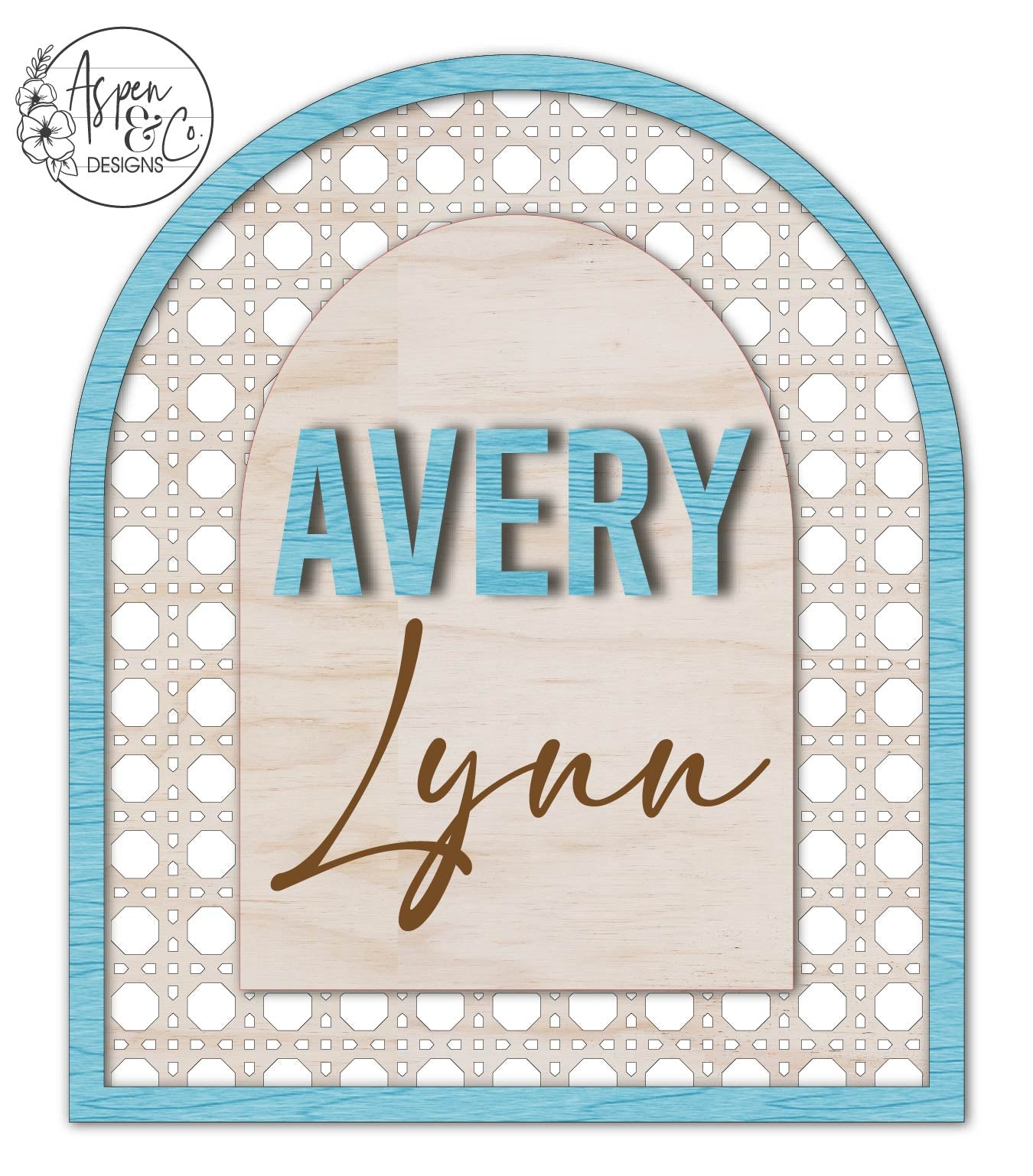 Personalized Rattan Wooden Nursery Name Sign - Aspen & Co Designs