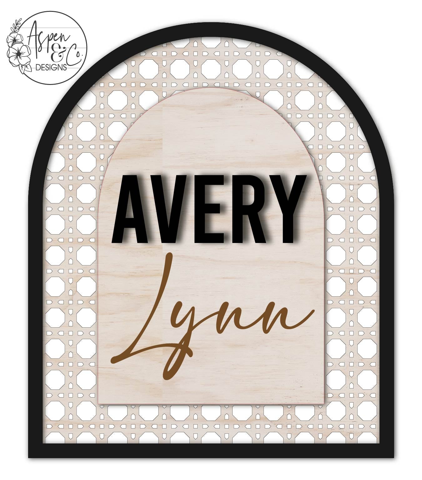 Personalized Rattan Wooden Nursery Name Sign - Aspen & Co Designs