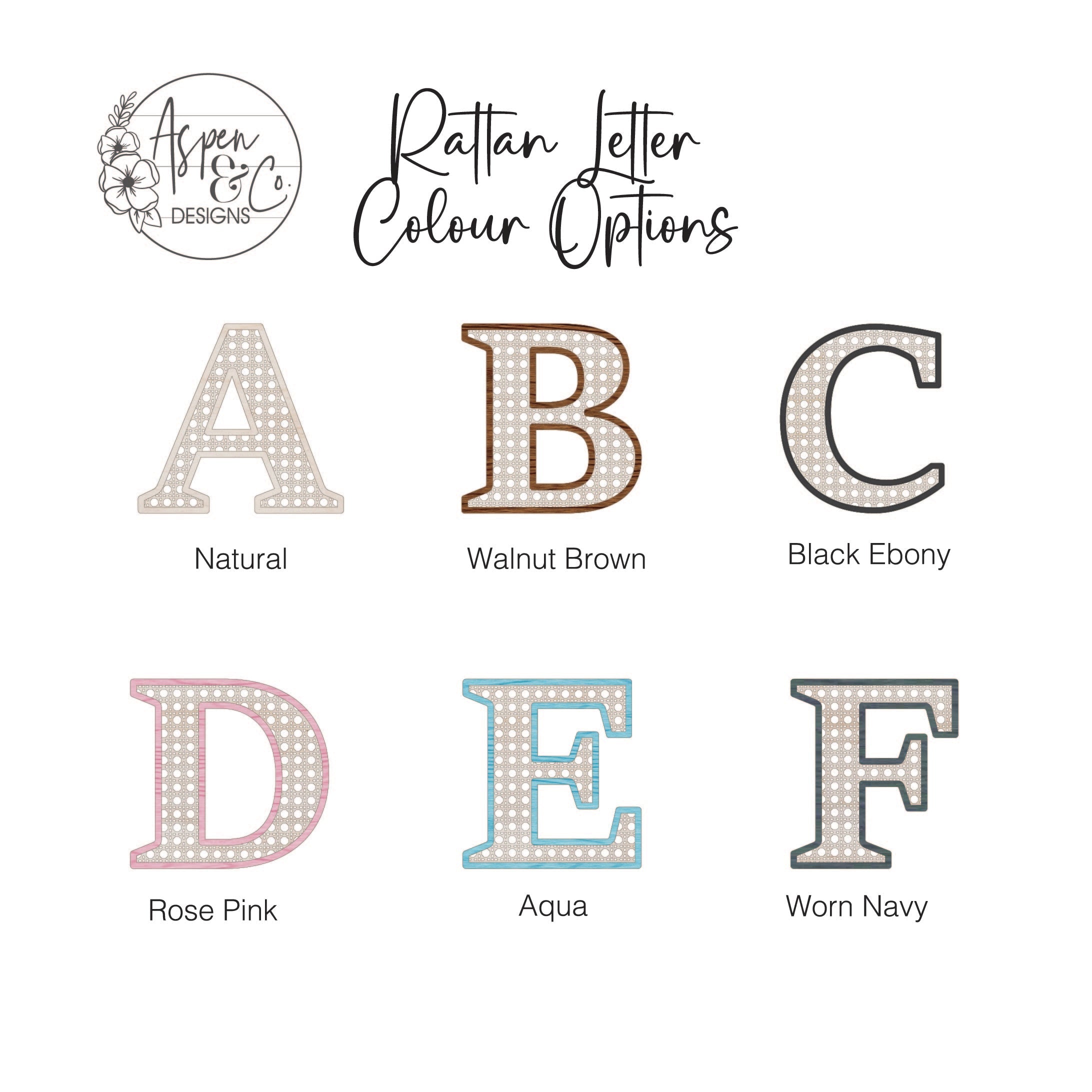 Rattan Cane Wooden Letter Signs - Aspen & Co Designs