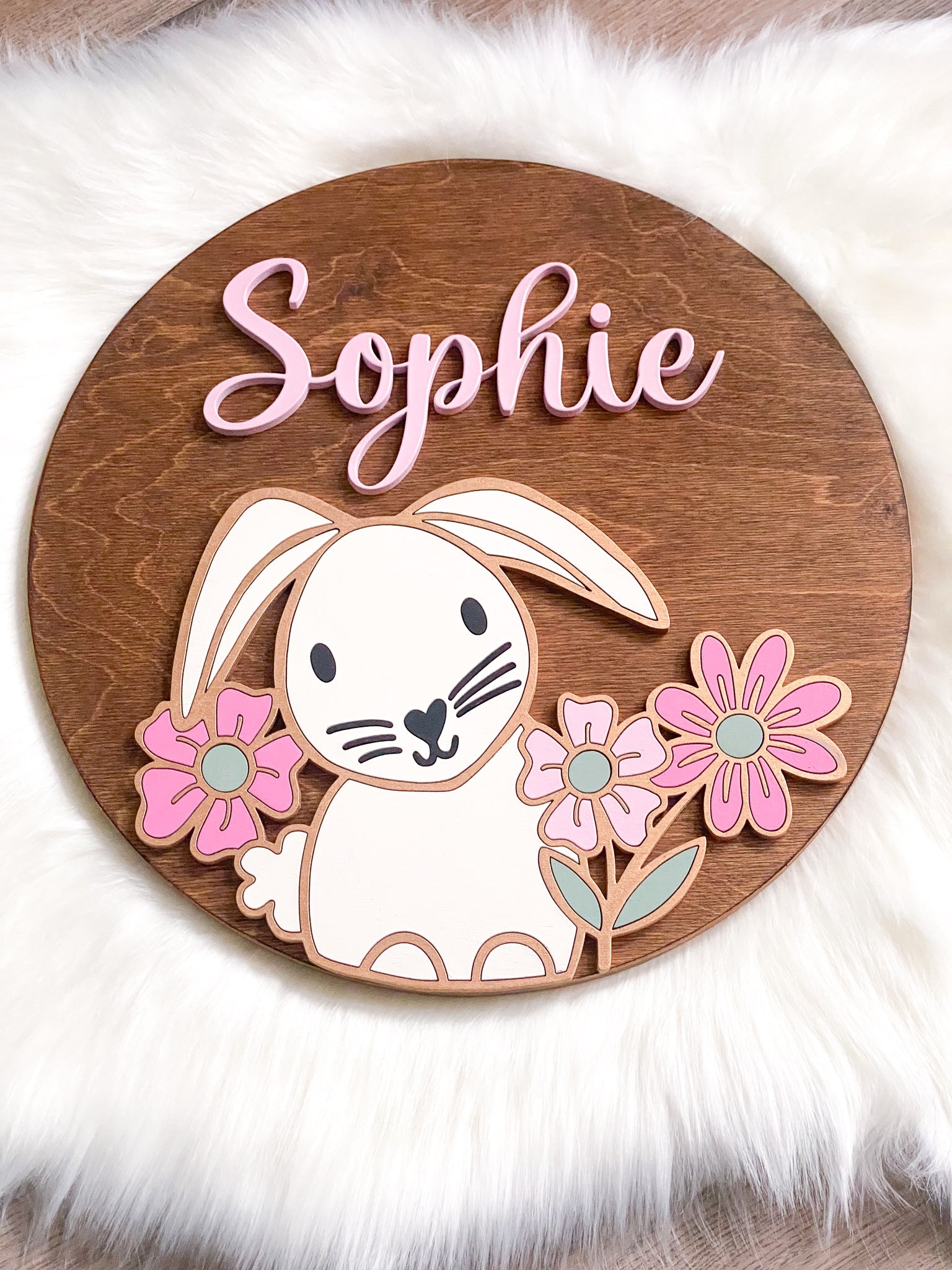 Spring Bunny Nursery Sign- 3D Round