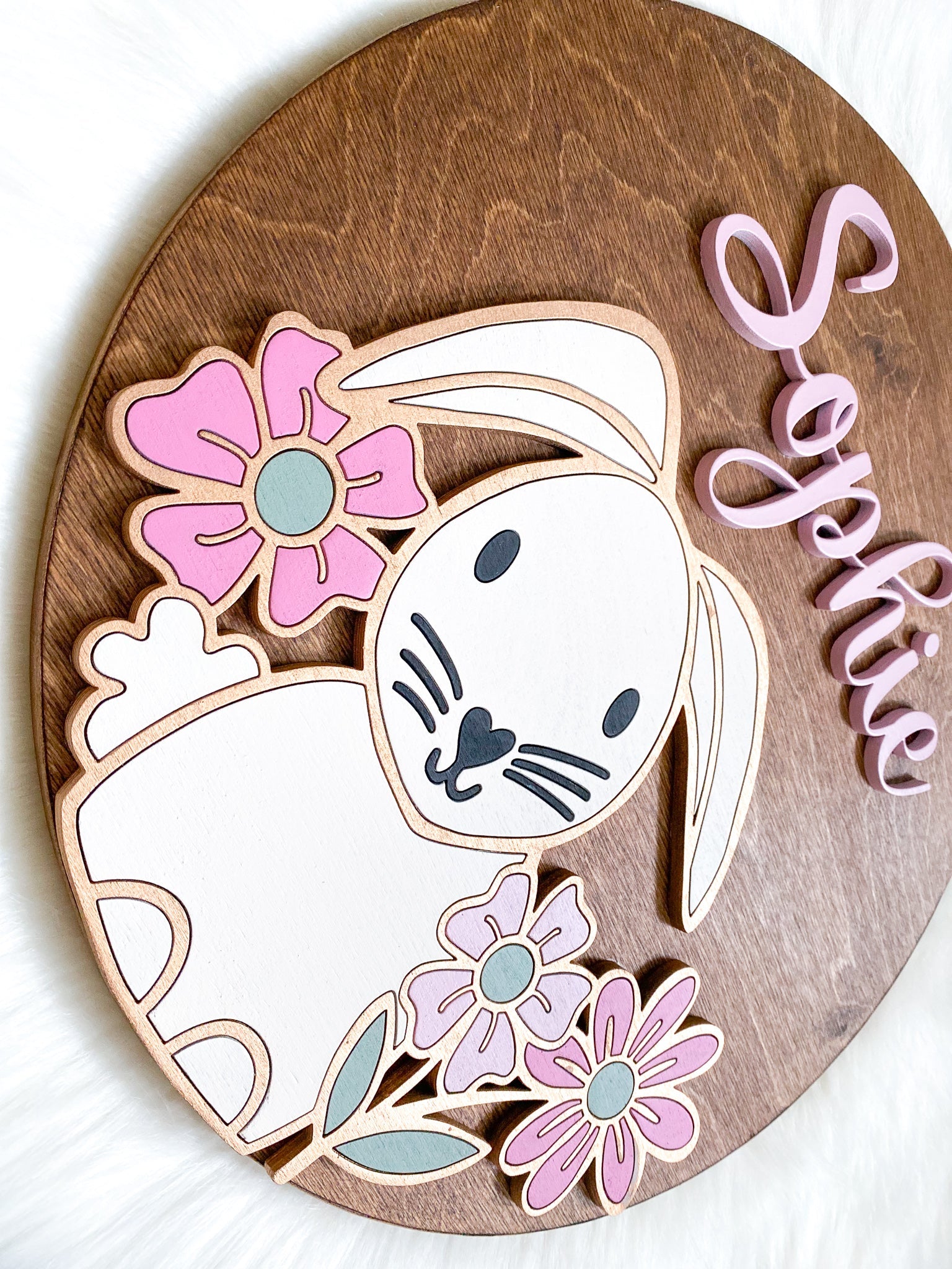 Spring Bunny Nursery Sign- 3D Round