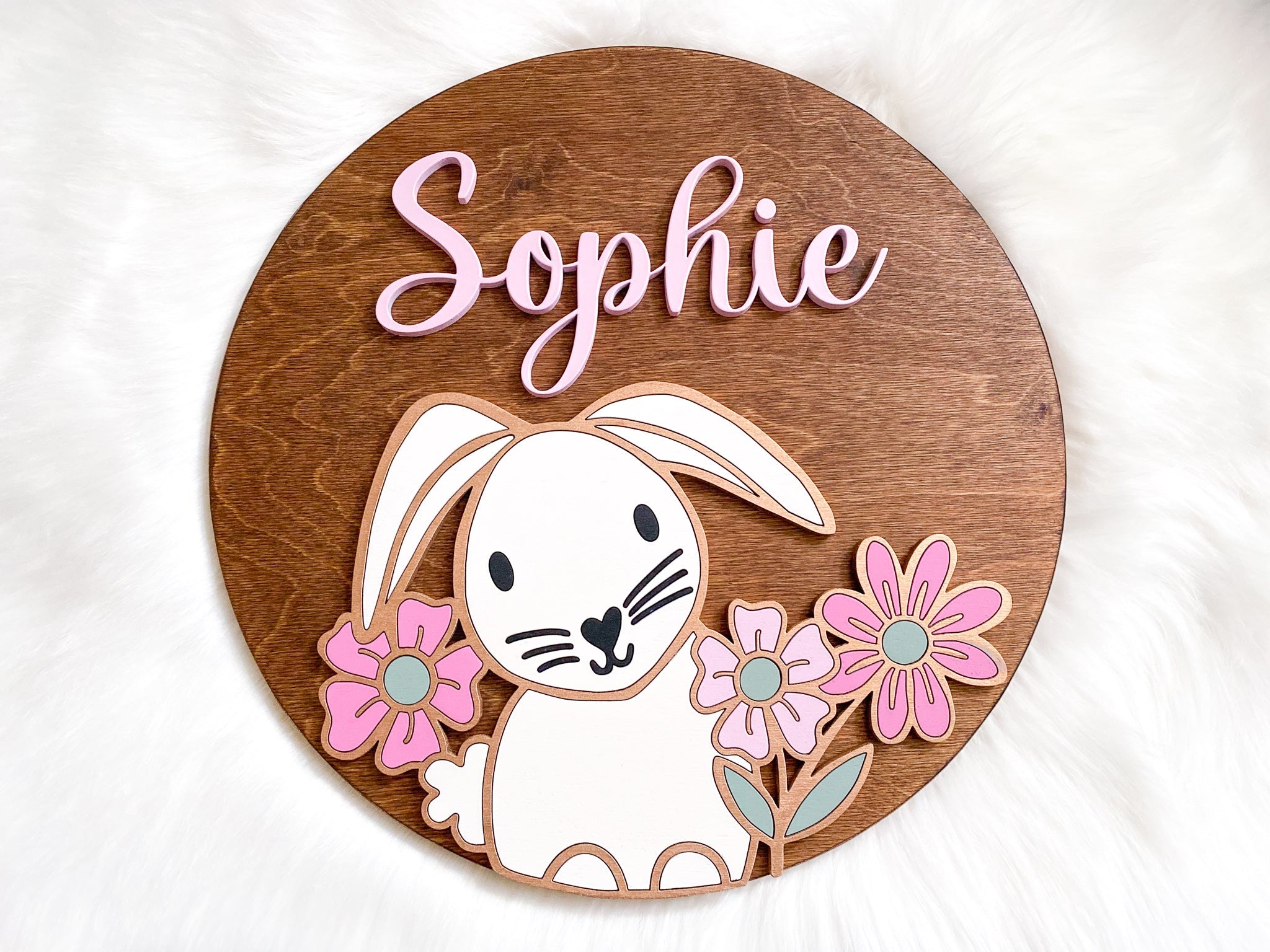 Spring Bunny Nursery Sign- 3D Round