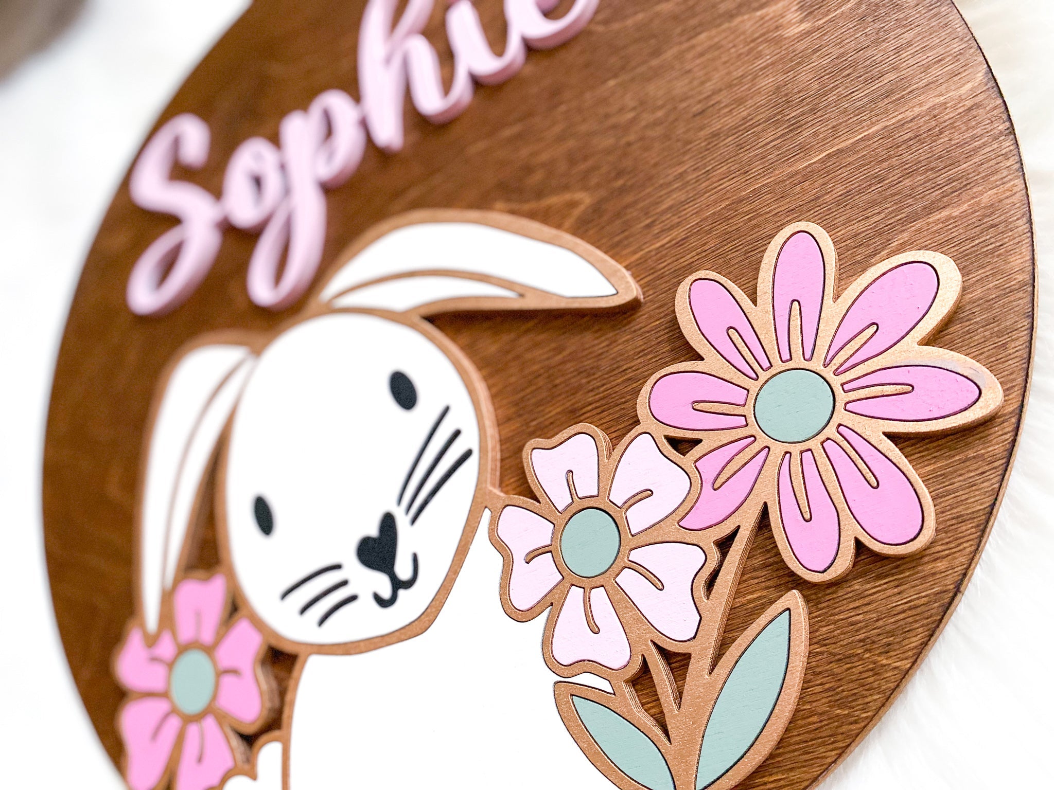 Spring Bunny Nursery Sign- 3D Round