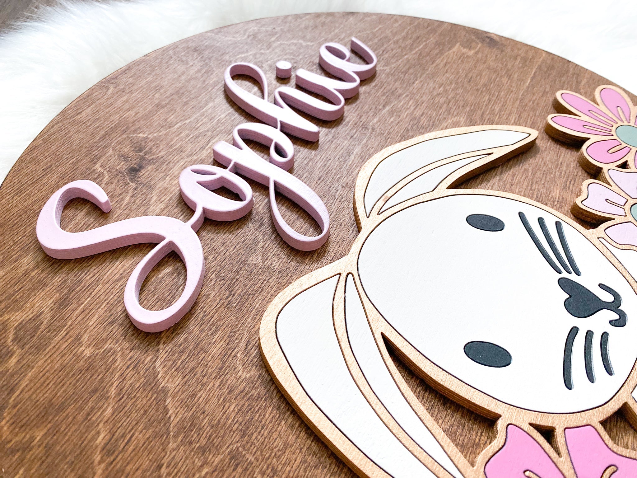 Spring Bunny Nursery Sign- 3D Round